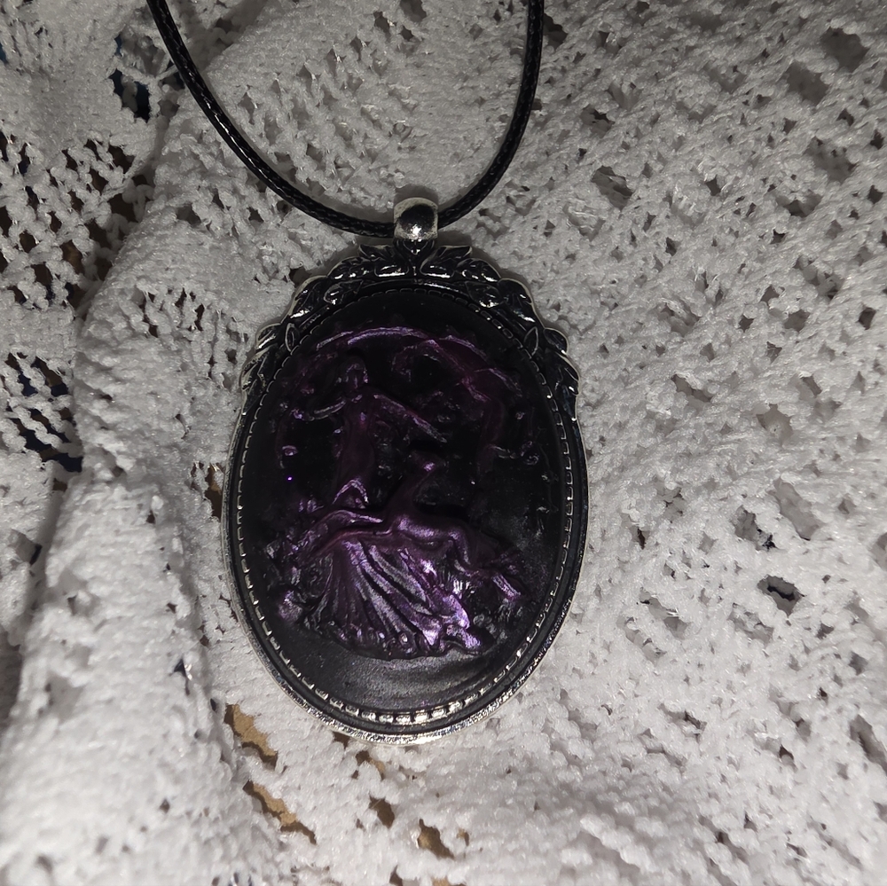 Purple Fawn Huntress Cameo In Bronze Tone Frame 16-18 Adjustable Cord Necklace